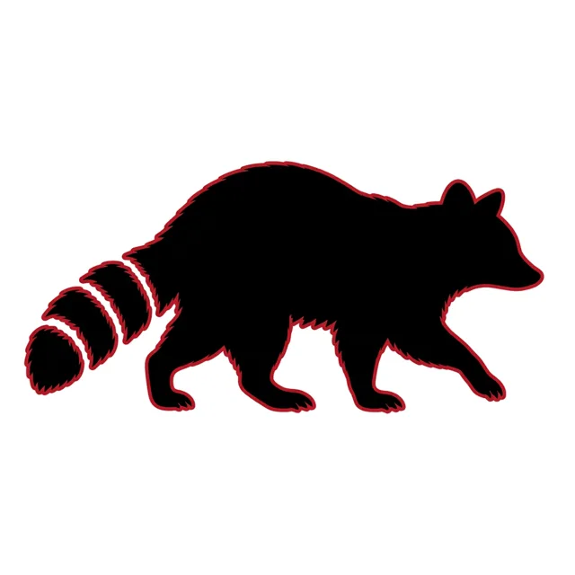 Black silhouette of a raccoon with a red outline